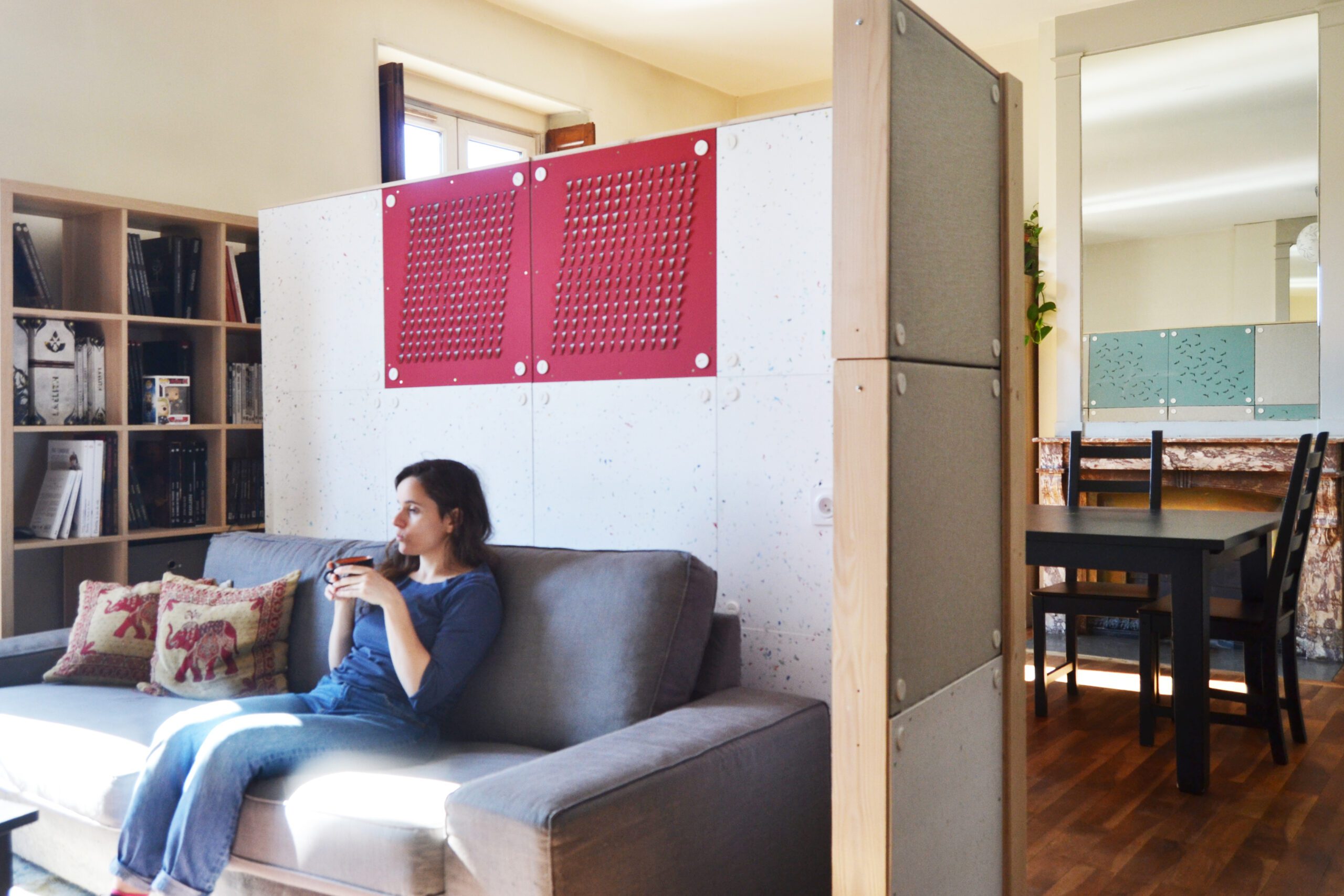 aménagement responsable, cloison modulaire démontable pour structurer l'espace. Modul'art pour séparer un salon.